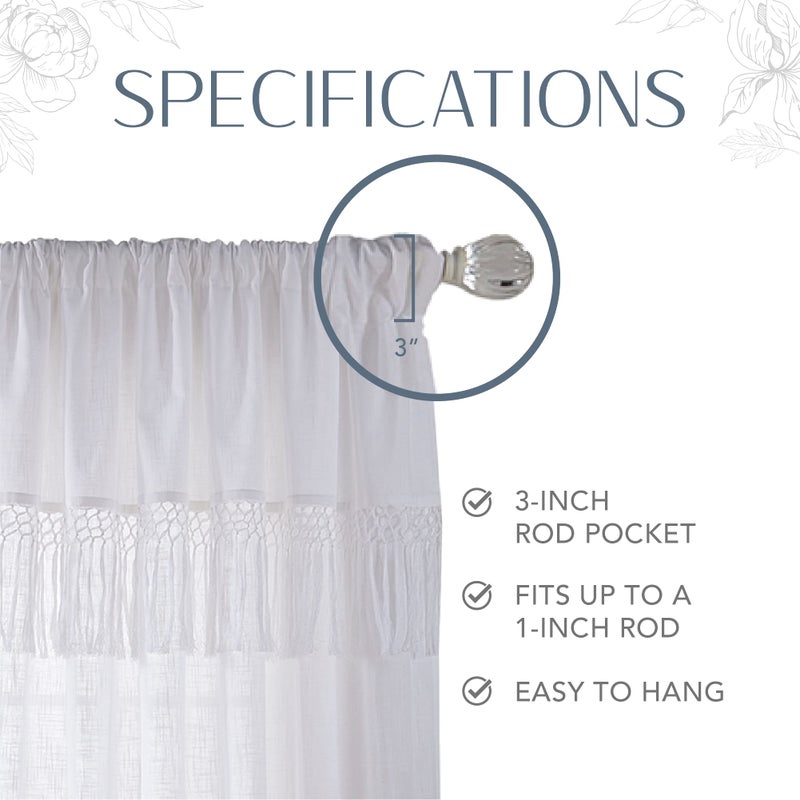 Elrene Home Fashions Calypso Boho Hand-Knotted Macrame Tassel Semi-Sheer Cotton Rod-Pocket Window Curtain Panel, 52 inches by 84 inches, White - Image 4